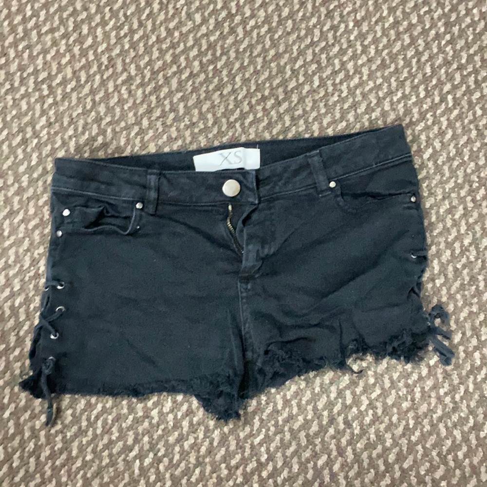 Zara lace up black denim shorts
